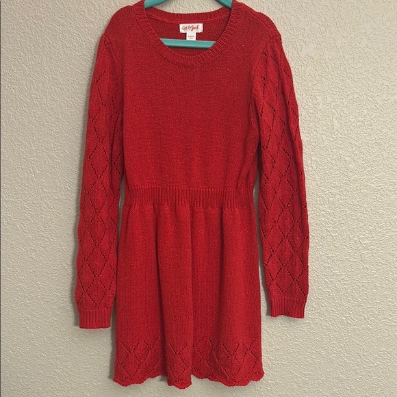 Cat & Jack Other - Girls Red A-Line Bishop Sleeve Crew Neck Sweater Dress